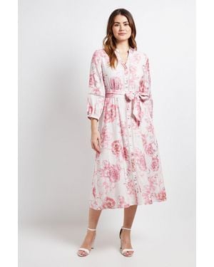 Wallis Floral Lace Insert Collarless Shirt Dress - Pink