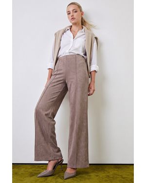 Roman Petite Faux Suede Pintuck Trouser - Grey