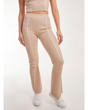 Pink Vanilla Two Tone Rib Seam Detail Flares - Natural