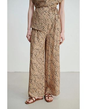 GUSTO Animal Print Wide Leg Trousers - Natural