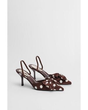 Oasis Chantel Satin Slingback Polka Dot Bow Detail Court Heels - Brown