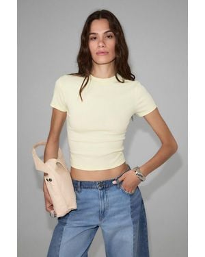 Grimelange Slim Fit Crop Crew Neck T-Shirt - Blue