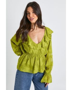 Boohoo Burnout Floral Angel Sleeve Blouse - Green