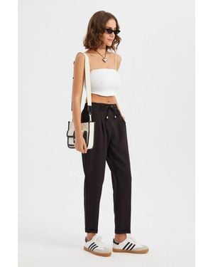 Hiccup High-Waist Woven Jogger Trousers With Drawstring - Black