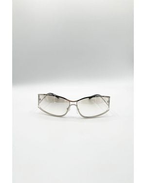 SVNX Retangle Wrap Around Metal Sunglasses - Metallic
