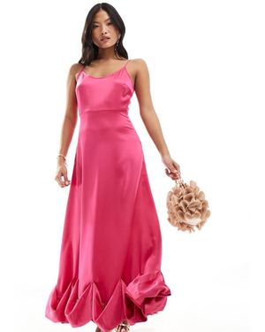 Vila Satin Cami Maxi Dress With Stitch Detail Hem - Pink
