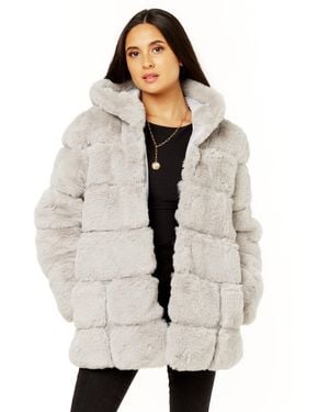 Gini London Horizontal Cut Fur Hooded Jacket - Natural