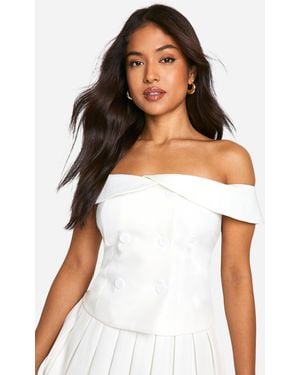 Boohoo Petite Tailored Bardot Top - White