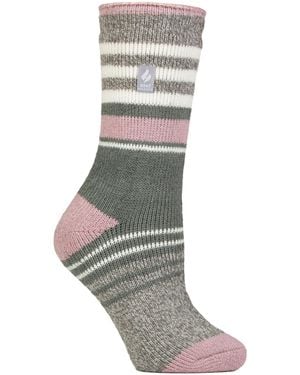 Heat Holders Ladies Winter Varied Stripe Patterned Thermal Socks For - Grey