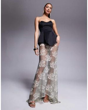 ASOS Premium Moulded Dress With Lace Maxi Skirt - Grey
