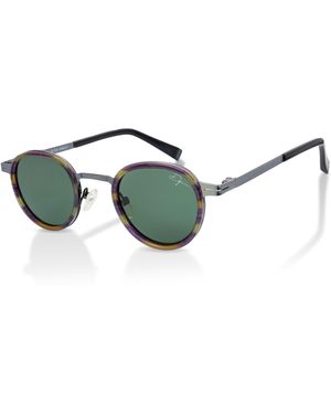 Infinity Leather De-Gamme Retro Round Polarized Sunglasses - Green