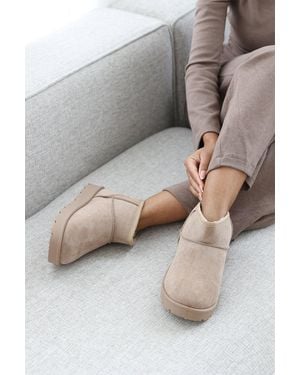 Where's That From Wheres 'Taliah' Mini Faux-Suede Fur Lined Ankle Slipper Boots - Grey