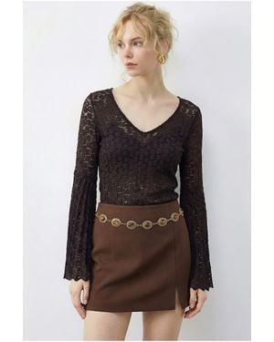 Bianco Lucci Elastane Blouse - Brown