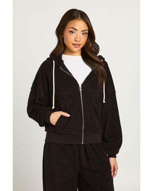 Boohoo Towelling Boxy Crop Hooded Tracksuit - Black