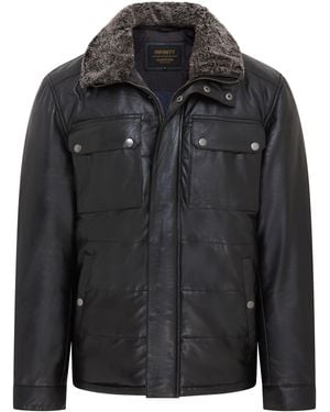 Infinity Leather Puffer Quilted Jacket - Black