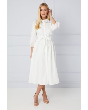 Wallis Petite Occasion Cotton Cutwork Detail Shirt Dress - White