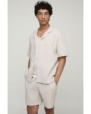 BoohooMAN Oversized Revere Pleated Shirt & Short Set - Natural