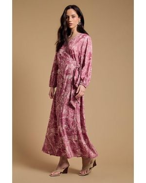 Oasis Floral V Neck Maxi Wrap Dress - Pink