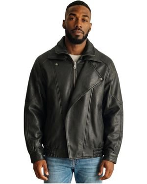 Infinity Leather Lamb Big Bomber Biker Blouson Oversized Jacket - Black
