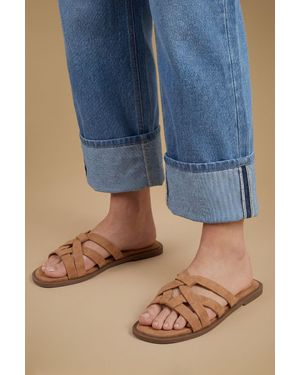 Oasis Michelle Faux Suede Caged Slip-On Flat Sandals - Blue