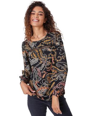 Roman Paisley Lace Trim Top - Black