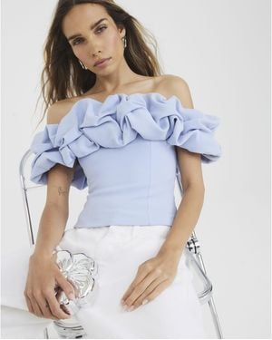River Island Bardot Top Ruffle - Blue