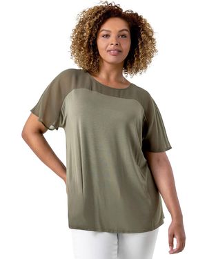Roman Curve Mesh Yoke Jersey Top - Green