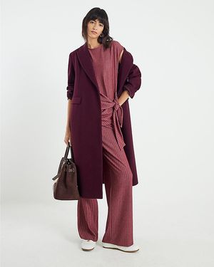 River Island Wide Leg Trousers Pinstripe Drawstring Viscose - Red