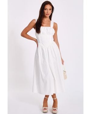Quiz Corset Detail Midi Dress - White