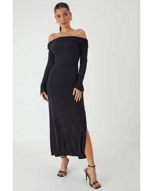 MissPap Bardot Fold Over Open Back Maxi Dress - Blue