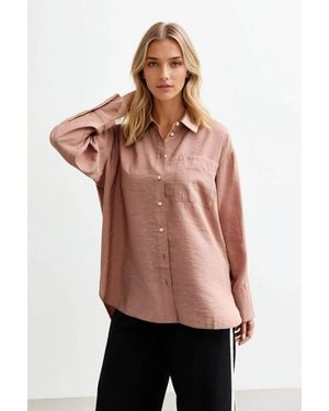 New Look Relaxed Cupro Pocket Shirt - Red