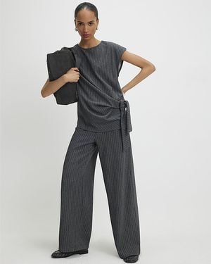 River Island Wide Leg Trousers Pinstripe Drawstring - Blue