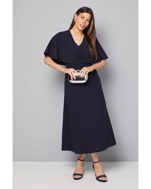 Wallis Cape Sleeve Twist Front Midi Dress - Blue