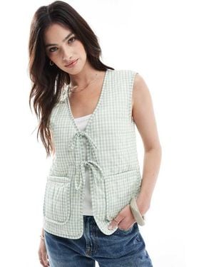ONLY Tie Front Quilted Gilet - Blue