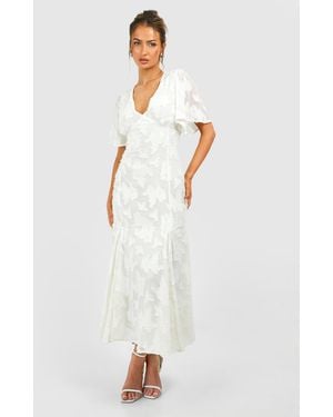 Boohoo Burnout Floral Angel Sleeve Midaxi Dress - White