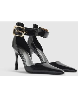 River Island Court Shoes Buckle Ankle Strap Heels Pu - Black