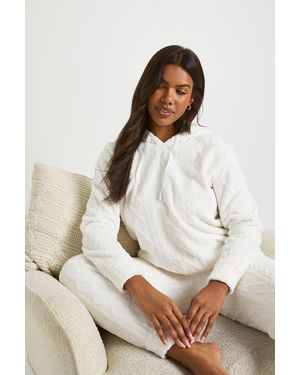 Boohoo Cable Knit Fleece Hoody & Trousers Lounge Set - Natural