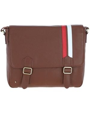Gabicci Real Leather Messenger Bag With Striped Front Detail - Brown