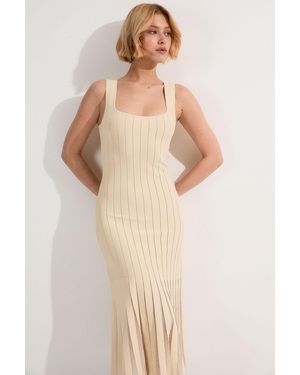 Karen Millen Compact Stretch Square Neck Knitted Flippy Dress - Natural