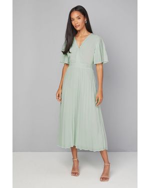 Wallis Chiffon Pleated Sleeve Midi Dress - Multicolour