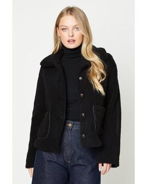 Oasis Teddy Shearling Button Through Short Jacket - Black