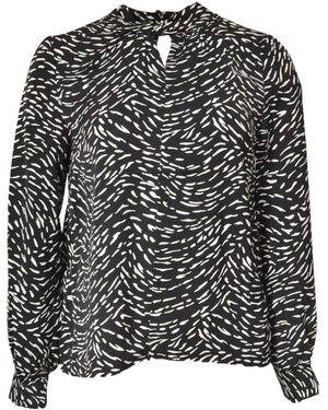 Secret Label Print Silky Keyhole Blouse - Black