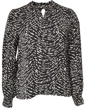 Secret Label Print Silky Keyhole Blouse - Black