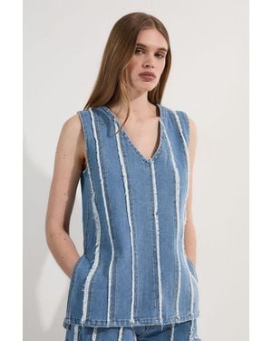 Karen Millen Denim Tassel Detail Longline Top - Blue
