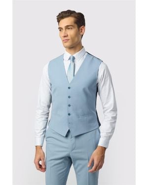 Ted Baker Single Breasted Five Button V-Neck Slim Fit Suit Waistcoat - Blue