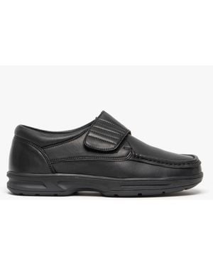 Dr Keller Texas Leather Touch Fasten Wide Fit Shoes - Black