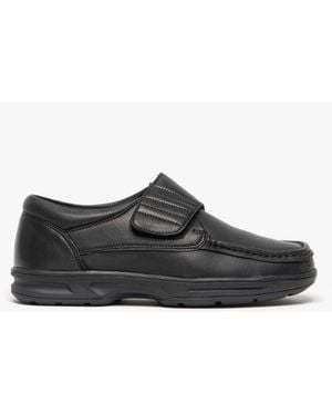 Dr Keller Texas Leather Touch Fasten Wide Fit Shoes - Black