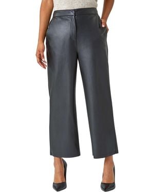 Roman Faux Leather Wide Leg Crop Trousers - Blue