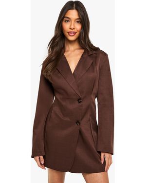 Boohoo Hook And Eye Cinched Blazer Dress - Brown