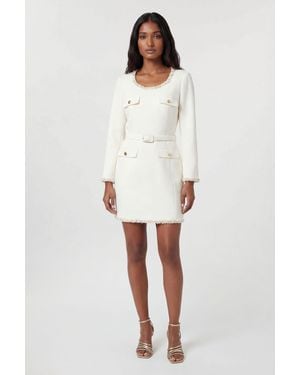 Karen Millen Compact Stretch Embellished Trim Tailored Belted Mini Dress - White